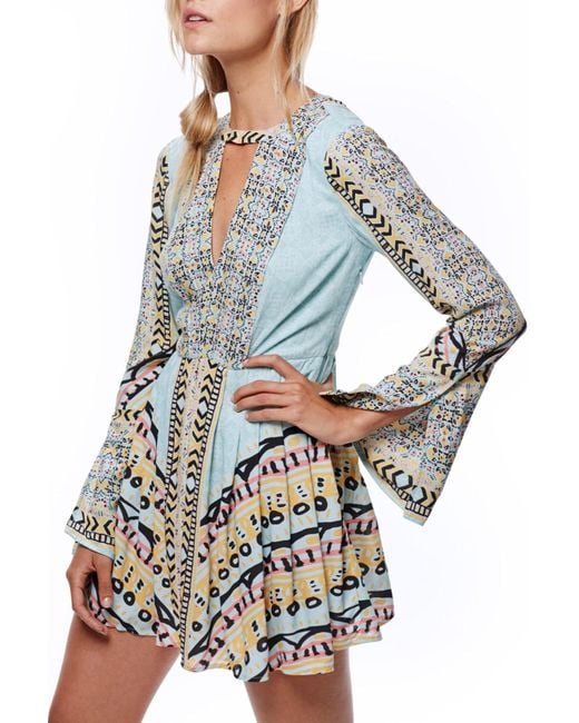 Free People Tegan Border Printed Mini Dress in Blue Lyst Canada